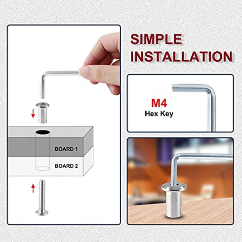 10 Pair (20 Piece) M6x25mm Hex Drive Socket Cap Bolt with Allen Wrench, Silver Furniture Connector Bolts for Crib