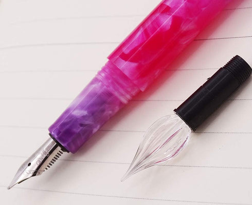 Fountain Pen Fine Nib & Glass Dip Pen Gradient Violet Celluloid, Mini Pocket Travel Writing Gift Pen for Business