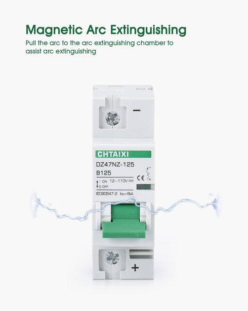 12V-110V DC Miniature Circuit Breaker, 125 Amp 1 Pole Battery Breaker Protector for Solar PV System and RV, DIN Rail