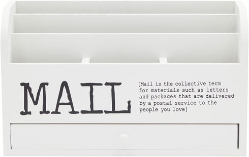 Juvale White Mail Organizer for Desktop, 3-Tier Wooden Sorter with Drawer for Files