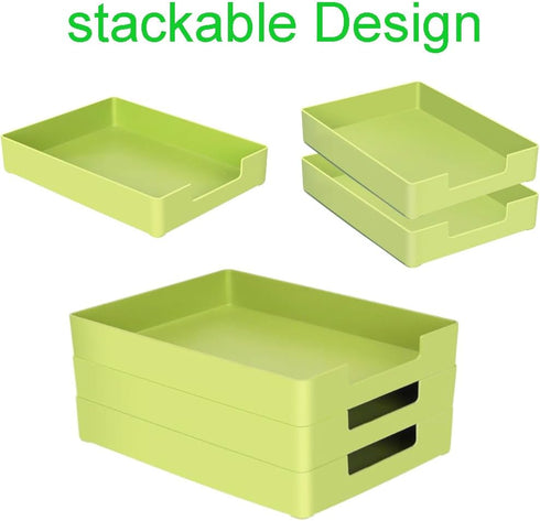 Green Letter-Size Tray, A4 Plastic Desk Drawer Organizer, Stackable Paper Holder for Office, School, Home