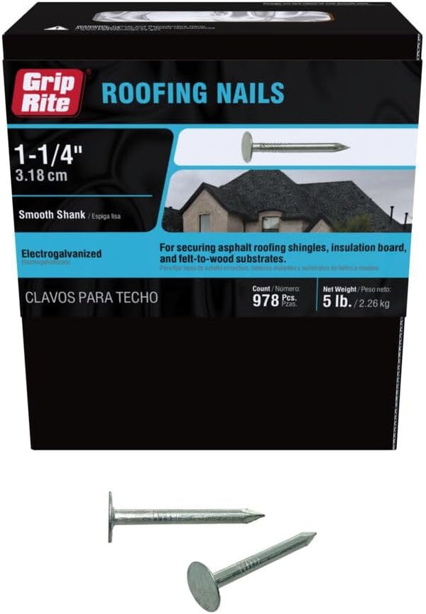Grip-Rite 114EGRFG5 1-1/4-Inch Electro-Galvanized Roofing Nails, 5 Pounds