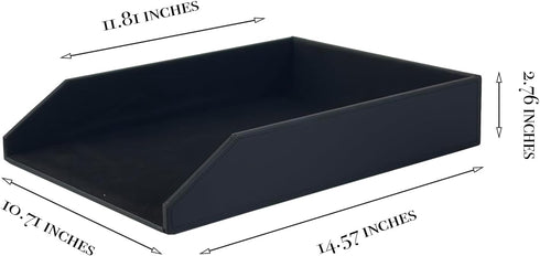 UnionBasic Stackable Document Paper Letter Tray, Faux Leather Desktop File Sorter Organizer Tray, Black