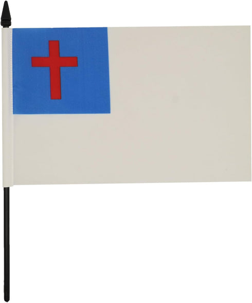 Christian Religion Table Flag, 5'' x 8'', Black Plastic Stick and Base