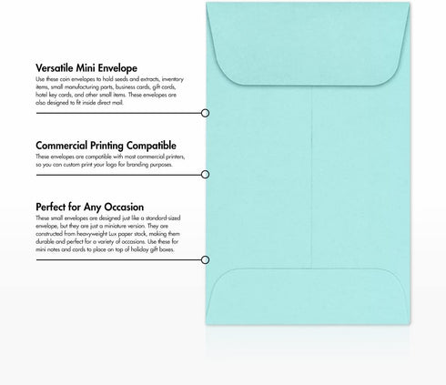 LUXPaper Coin Envelopes, Seafoam, 2 1/4-Inch x 3 1/2-Inch, 50-Count