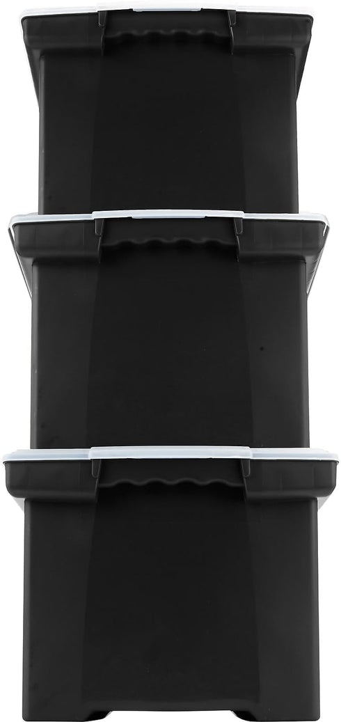 Storex Plastic File Tote Storage Box, Black/Silver, Letter/Legal Size, Snap-On Lid