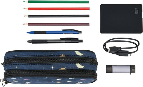 Blue Pencil Case for Boys Teen Girls Large Capacity Cute Rocket Origin's Space, School Supplies Accessory 2 Zippers Pouch, Pen Bags for Adults Women Office Organizers Soft Canvas Markers Box