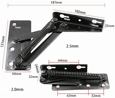 QIAO 2 Pieces 80 Degree Foldable Lift Bracket, Black Spring Hinge for Sofa Lifters