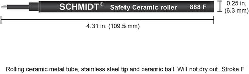 Schmidt 888 Technology Ceramic Rollerball Plastic Tube Refill, Fine Point 0.6mm, Black, 2 Pack Blister (SC58108).