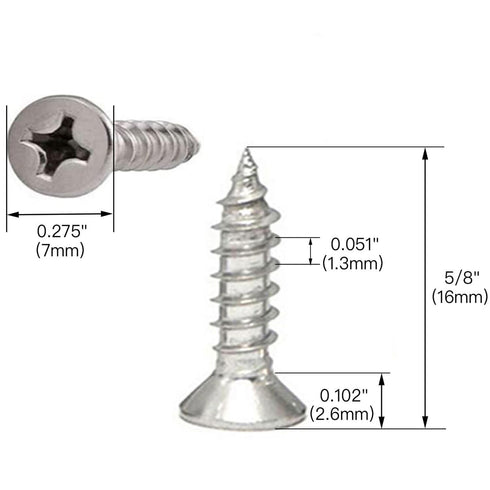 #6 x 5/8" 304 Stainless Steel Wood Screws - Phillips Flat Head Self Tapping Screws, 100 Qty