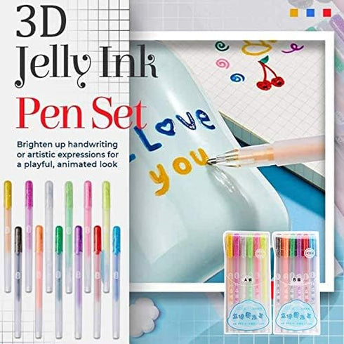 FAMOORE 12 Pack Glaze 3D Ink Pen - 3D Jelly Gel Pens Set for Lettering, Drawing, Ornaments, Journaling - Bold