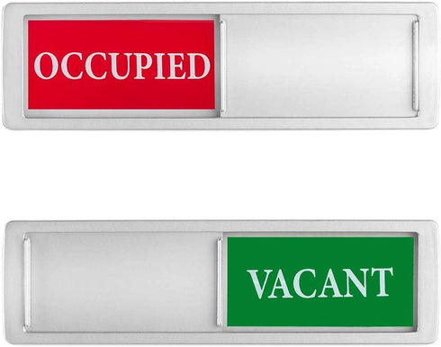 Privacy Sign, Vacant Occupied Indicator for Home Bathroom Office Restroom, Non-Scratch Magnetic Slider, 7"x 2" (Silver)