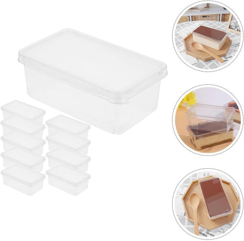 10pcs Cake Box Clear Tiramisu Box, Food Containers Bakery Carrier Packing Small Cake Holder with Lid