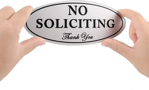Kichwit No Soliciting Sign for Front Door, Magnetic, Silver, 2.8” x 7”, Keeps Unwanted Visitors Away, Residue Free