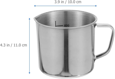 Hemobllo Stainless Steel Beaker, Lab Graduated Beaker with Handle Chemistry Lab Cups Scientific Laboratory Supplies for Liquids Solids (500ml)