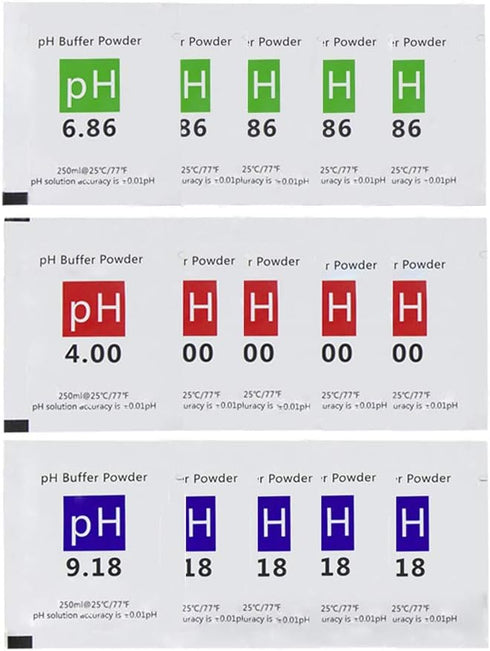 Nynelly 15 Pcs pH Meter Buffer Solution Powder, Easy Calibration Powder Solution 4.00, 6.86, 9.18
