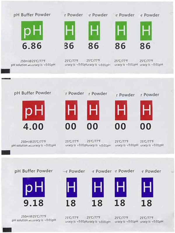 Nynelly 15 Pcs pH Meter Buffer Solution Powder, Easy Calibration Powder Solution 4.00, 6.86, 9.18