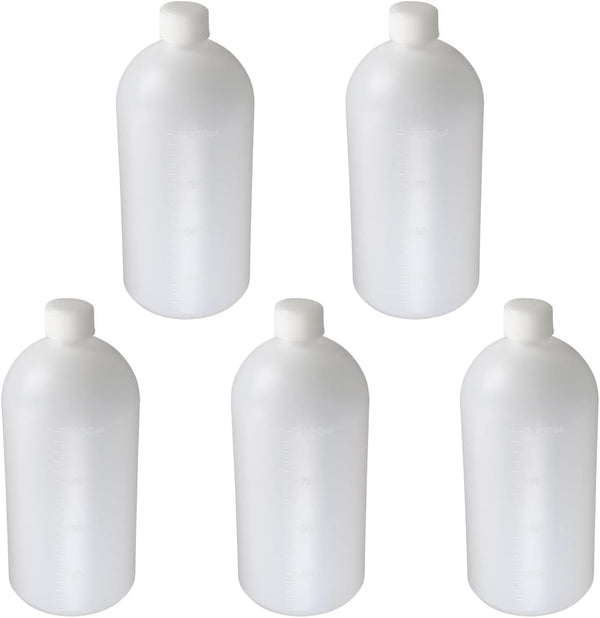 Othmro 5Pcs 1000ml/33.82oz PE Bottles, Small Mouth Laboratory Reagent Bottle for Food Store, White Translucent