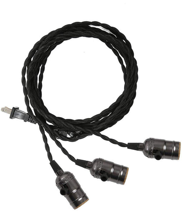 Vintage Triple Light Socket Pendant Hanging Light Cord Plug-in Light Fixture Cord