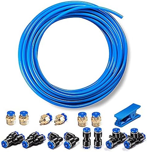 Pneumatic Tubing Blue PU Air Hose Pipe Tube Kit, 6mm OD 4mm ID 39.4ft/12 Meter for Air Line or Fluid Transfer