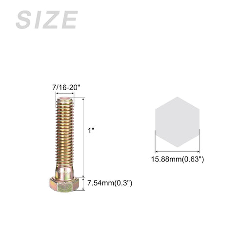 Hex Bolts (7/16-20x1") 5Pcs, Carbon Steel Zinc Plated Fully Threaded Hex Head Screw Bolt for Furniture Repair