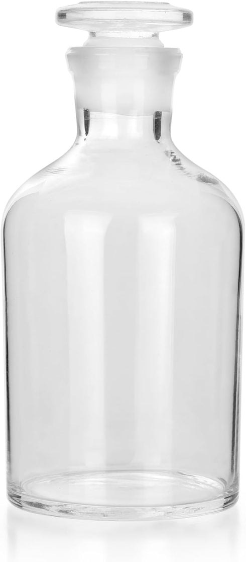 250ml Glass Reagent Bottle, Narrow Mouth Borosilicate Glass with Standard Ground Glass Stopper, Clear