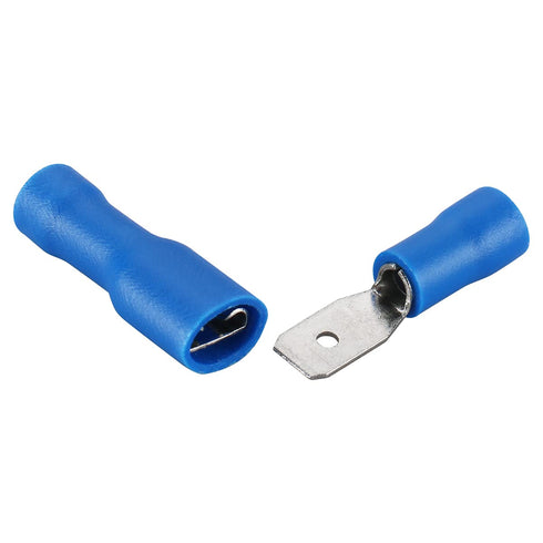 Baomain 0.187" Female & Male Spade Connectors, 16-14 AWG, Fully Insulated Crimp Terminals, Blue (200-Pack)