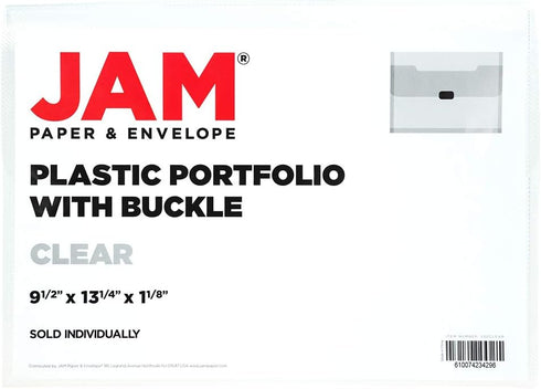 JAM PAPER Plastic Box Portfolio, 9 1/2 x 13 1/4 x 1 1/8, Clear, Sold Individually