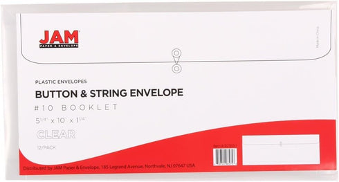 JAM PAPER Plastic Envelopes with Button & String Tie Closure, #10 Business Booklet, 5 1/4 x 10, Assorted Colors, 6/Pack