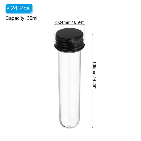 PATIKIL 30ml Plastic Test Tubes with Screw Caps, 24Pcs 109x24mm Tubes for Scientific Party Decoration Candy Bead Storage Bath Salt Lab Use, Black