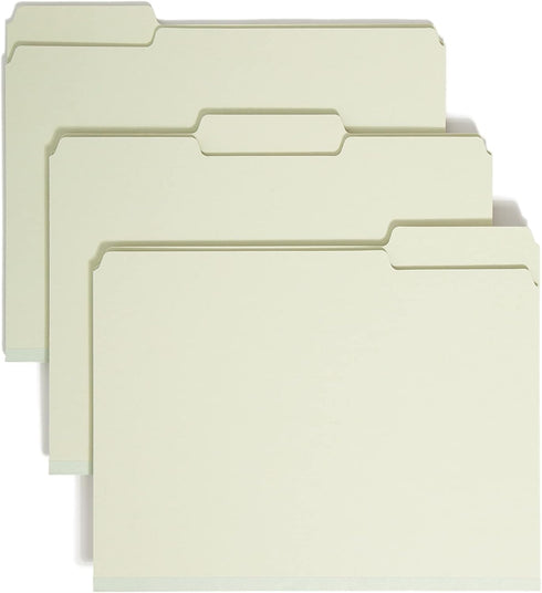Smead Pressboard File Folder, Letter Size, 1/3-Cut Tab, 1" Expansion, Gray/Green, 25 per Box (13230)