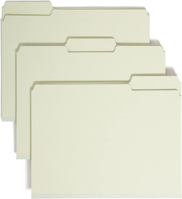 Smead Pressboard File Folder, Letter Size, 1/3-Cut Tab, 1" Expansion, Gray/Green, 25 per Box (13230)