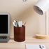 Pen Pencil Holder Cup Container, Brown PU Leather Desk Organizer Stand for Scissors, Brush, Office Decor