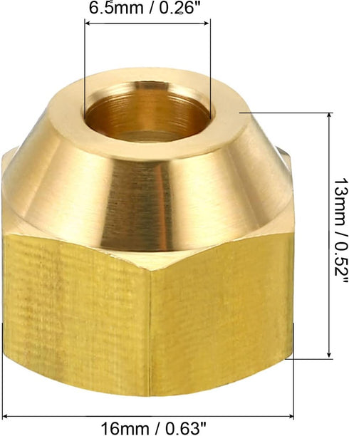 PATIKIL 1/4 SAE Thread Brass Flare Nut, 4 Pack 45 Degree Flared Tube Fitting Nut for Air Conditioner Water Gas Line