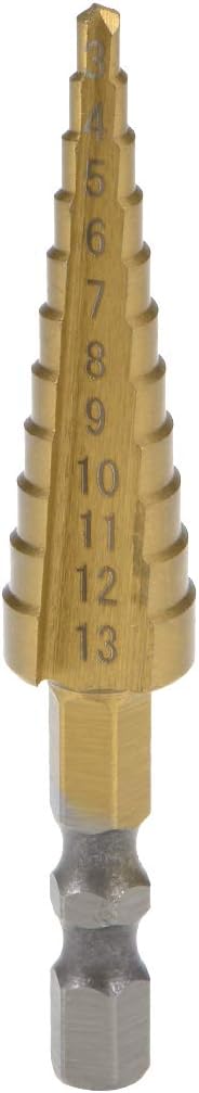 uxcell HSS Step Drill Bit 3mm to 13mm, 11 Sizes Titanium Coated for Metal Wood Plastic
