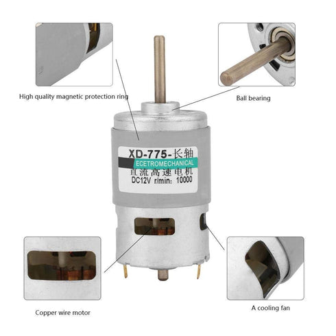 775 DC Motor, 12v High Power Extension Shaft DC Motor (12V 10000RPM)