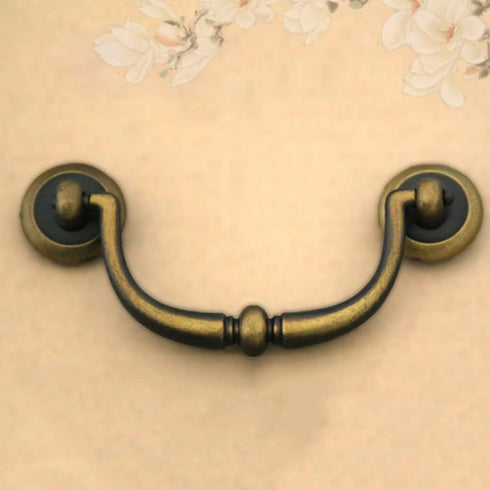 WenRan Closet 90mm (4) Drawer Pulls Double Hole Yellow Antique Brass Color Antique Small Hanging Pull Cabinet Door