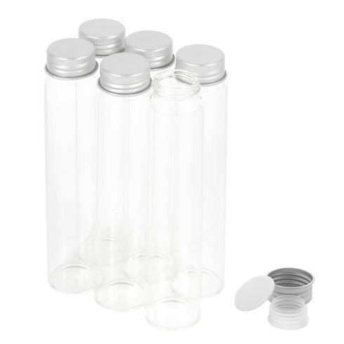 50ml Glass Clear Test Tubes with Screw Caps, Plastic Stoppers, Leak-Proof Flat Test Tubes, 6PCS