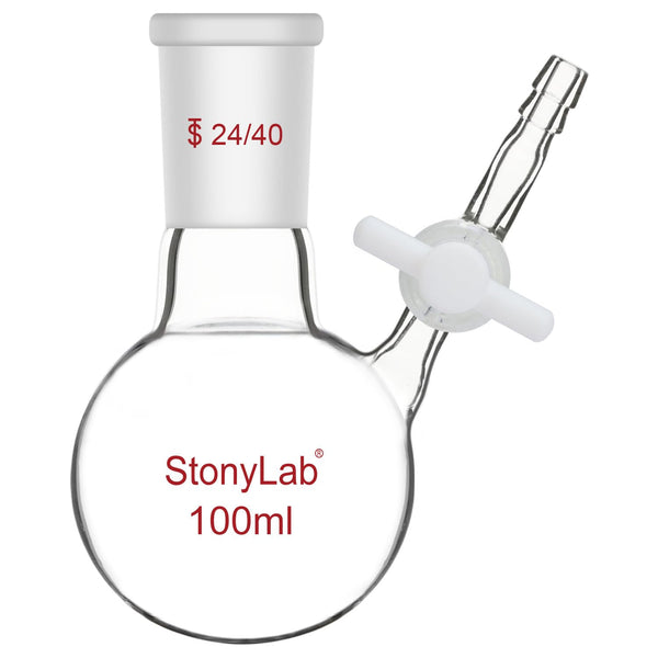 stonylab 100 ml Borosilicate Glass Single-Neck Reaction Flask with 24/40 Joint and PTFE Stopcock Valve