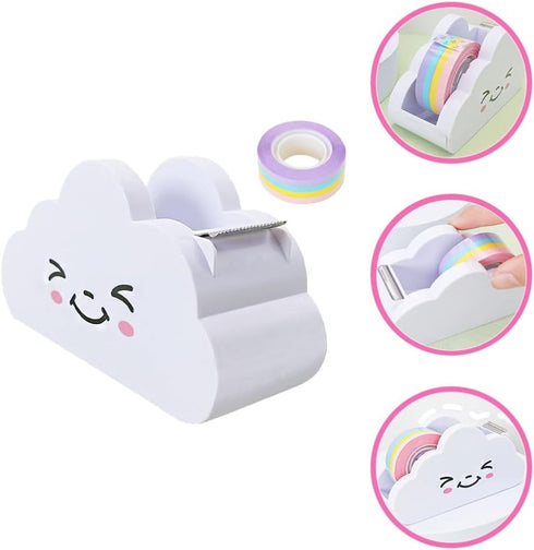 Cloud Shape Office Tape Dispenser, Desktop Cutter with Rainbow Tape Roll for Masking Washi Tape, Home Office Supplies
