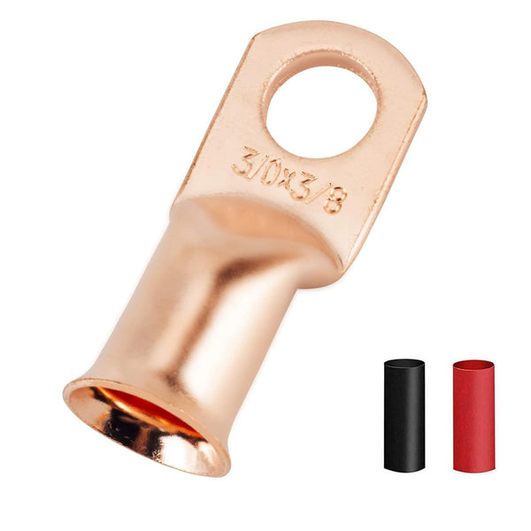 16Pcs 3/0 AWG 3/8" Stud Heavy Duty Copper Wire Lugs with Heat Shrink Tubing, Battery Cable Ends