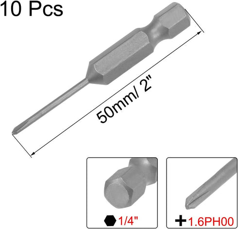 uxcell 10 Pcs 1.6mm PH00 Magnetic Phillips Screwdriver Bits, 1/4 Inch Hex Shank 2-inch Length S2 Power Tool by uxcell