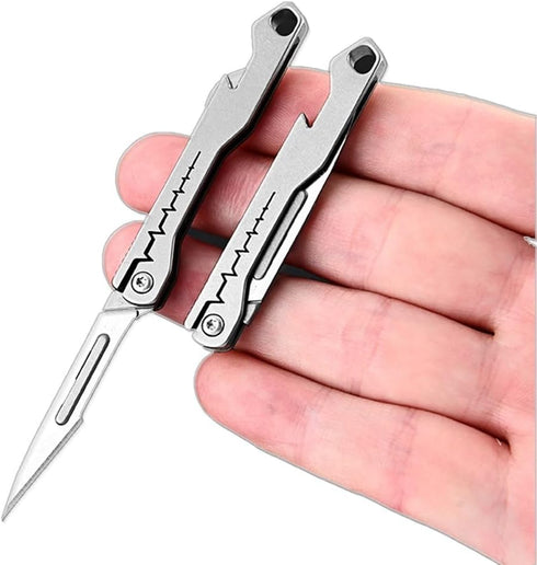 Titanium Alloy Keychain Utility Knife, Small Folding Pocket Knife with Extra 10PCS #11 Blades