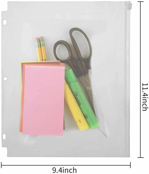 YoeeJob 3 Holes Clear PVC Zipper Binder Pocket Insert Pages, Letter Size, 50 Per Pack for Filing Storage
