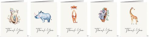 the lazy panda card company 20 Watercolor Animal Thank You Cards by The Lazy Panda