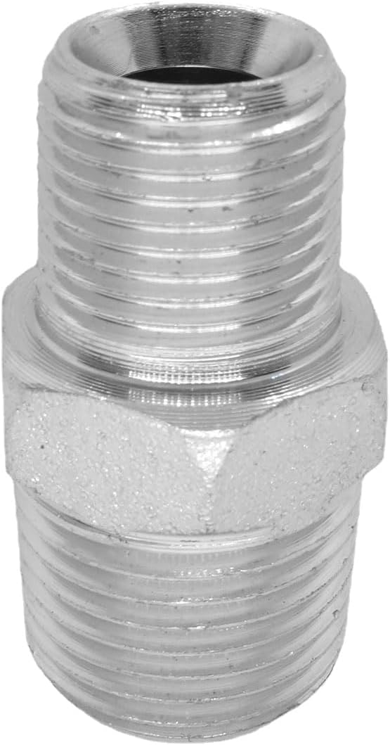 1 Piece 1/2" x 3/8" Male NPT Hex Nipple: Plated Steel Hydraulic Fitting Adapter