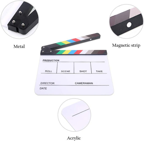 Hilitchi Acrylic Plastic Slate, 25x30cm/10x12" Dry Erase Director's Film Clapboard with Color Sticks