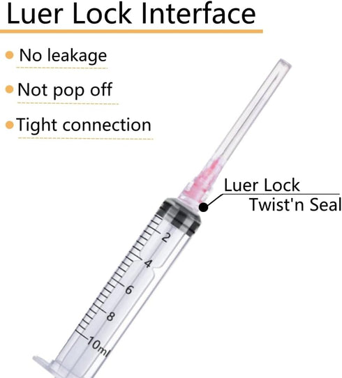 100 Pack 10ml/cc Luer Lock Plastic Syringe with 18Ga Needle, Lab Measuring Tools for Industrial Dispensing