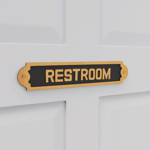 Renovators Supply Manufacturing Solid Brass Restroom Sign, 10 3/4 In. X 2 1/8 In., Lacquered Finish with Mounting