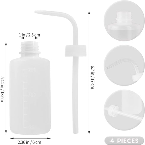 4 Packs 250ml Plastic Tattoo Wash Bottle with Squeeze Dispenser, White by Grosun